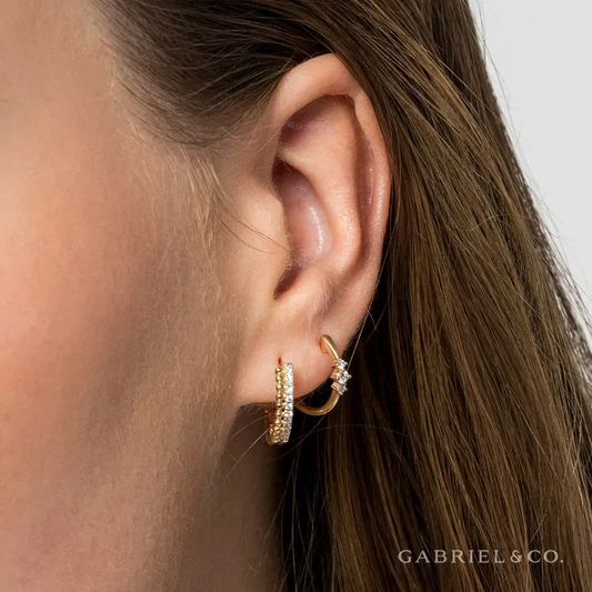 14K Yellow Gold Pave Diamond X-Small Huggies