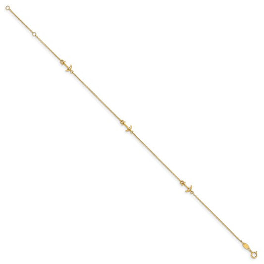 14K Yellow Gold Adjustable CZ Anchor Anklet 9"