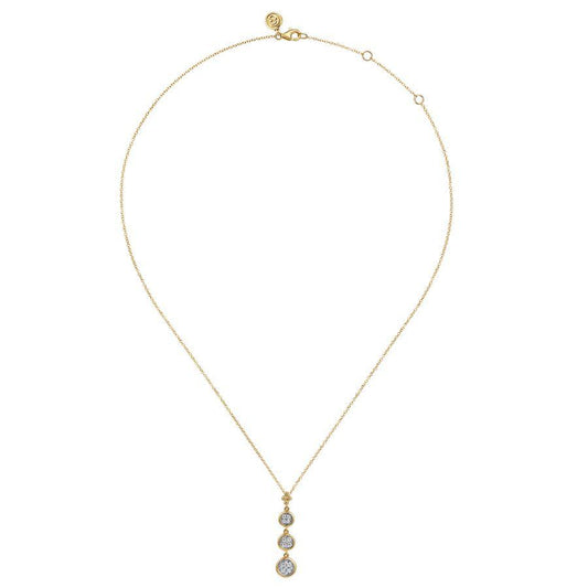 14K Yellow Gold Graduating Diamond Cluster Trio Necklace