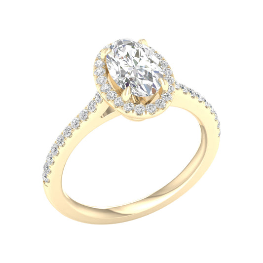 14K Yellow Gold Lab Grown Oval Diamond Halo Engagement Ring