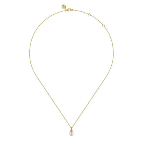 14K Yellow Gold Pearl Bujukan Drop Pendant Necklace