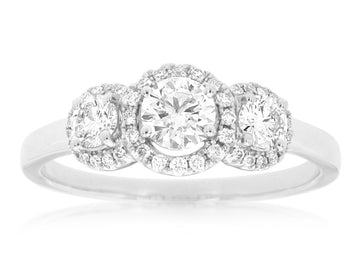 14K White Gold Three Stone Engagement Ring