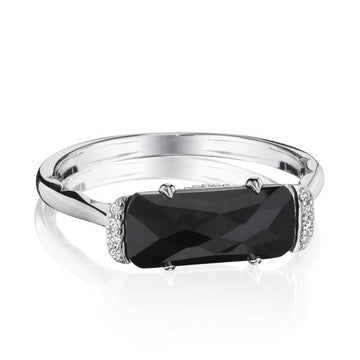 Sterling Silver Onyx and Pave Diamond Ring