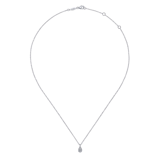 14K White Gold Diamond Teardrop Pendant Necklace