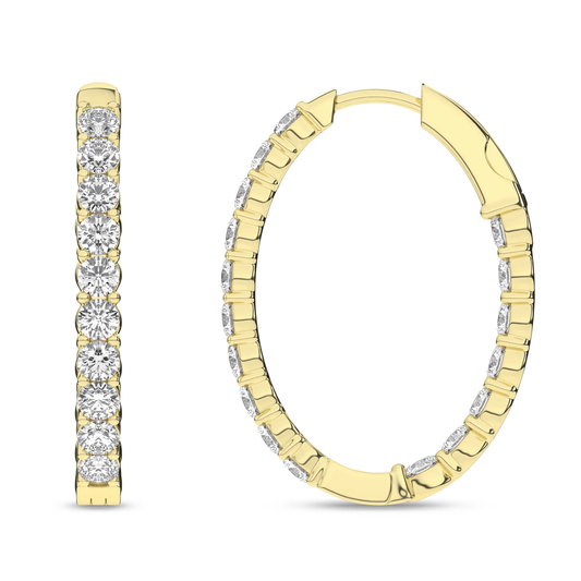 14K Yellow Gold 3ctw Lab Grown Diamond Inside Out Hoop Earrings