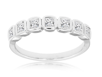 14K White Gold Seven Diamond Bezel Set Band