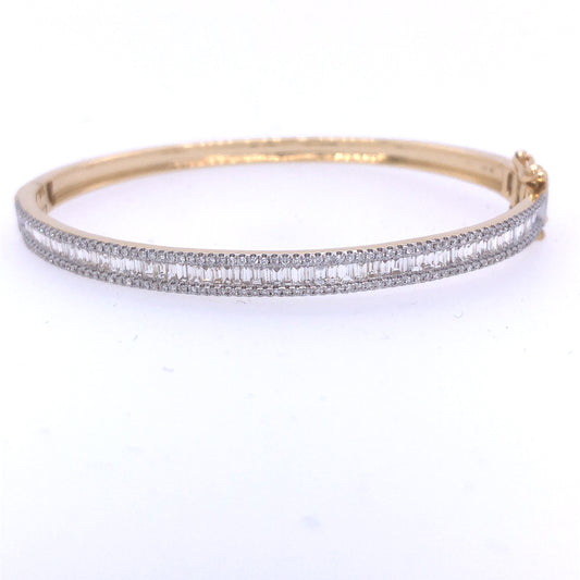 14K Yellow Gold Baguette and Pave Diamond Bangle
