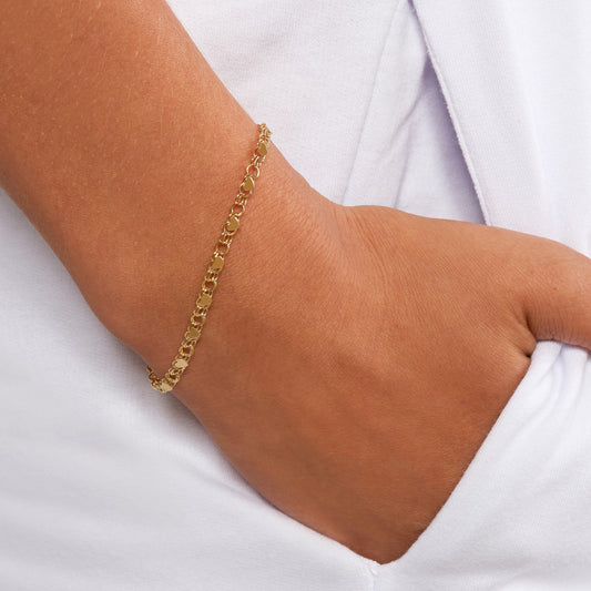 14K Yellow Gold Heart Mirror Rope Chain Bracelet