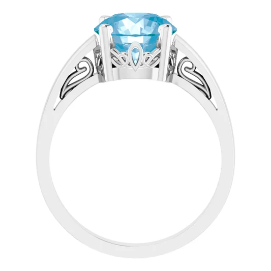 14K White Gold Round Blue Topaz Ring