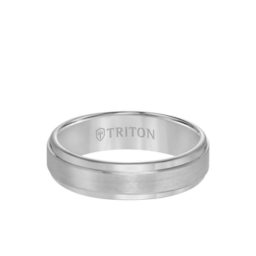 Men's 6MM Gray Tungsten Carbide Wedding Band with Satin Finish Center and Step Edge