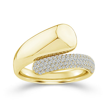 10K Yellow Gold Pave Diamond Polished Bypass Ring