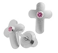 Sterling Silver Cross Stud Earrings with Pink Sapphires
