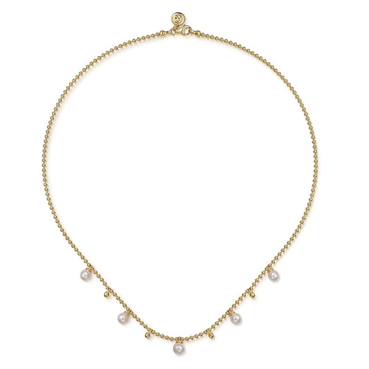 14K Yellow Gold Bujukan Beads and Pearl Droplet Necklace