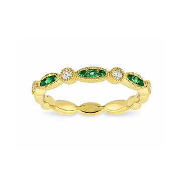 14K Yellow Gold Emerald and Diamond Stackable Band