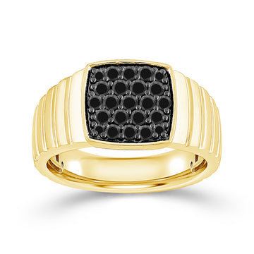 10K Yellow Gold 3/8ctw Black Pave Diamond Square Top Fancy Band