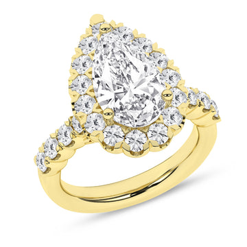 14K Yellow Gold Lab Grown Pear Diamond Halo Engagement Ring