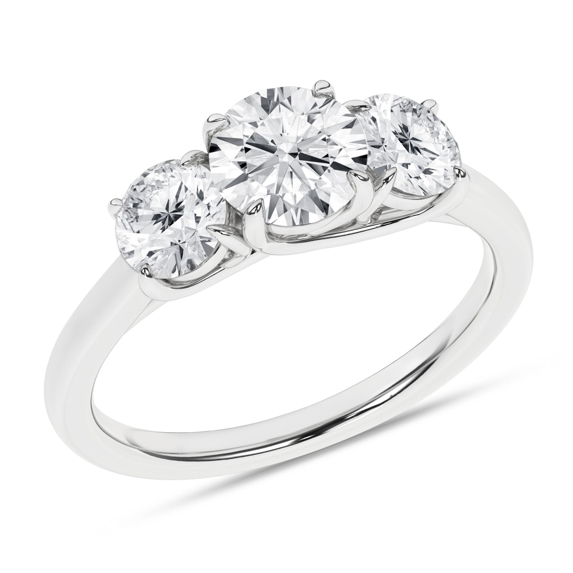 14K White Gold Lab Grown 2.07ctw Three Stone Engagement Ring