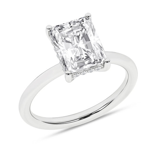 14K White Gold Lab Grown 3.16ctw Radiant Diamond Hidden Halo Engagement Ring