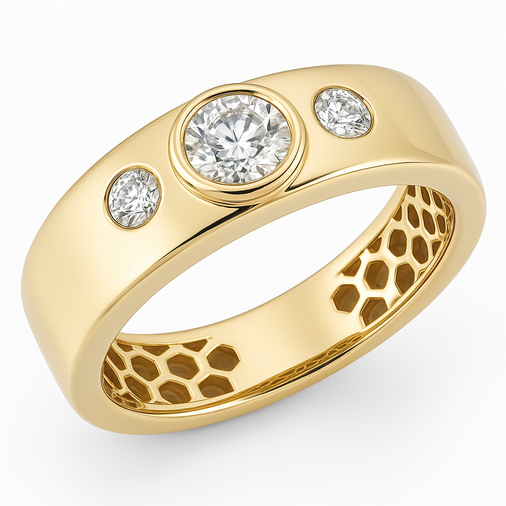 Platinum & 14K Yellow Gold .47ctw Diamond Bezel-Set 3-Stone Band