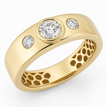 Platinum & 14K Yellow Gold .47ctw Diamond Bezel-Set 3-Stone Band