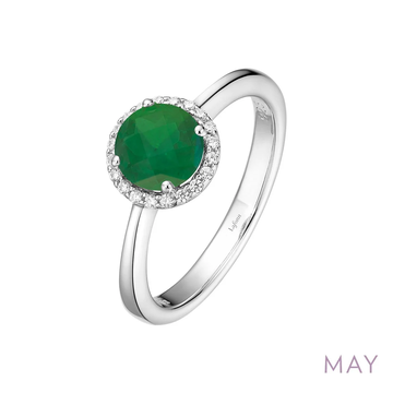 Sterling Silver Emerald Birthstone Ring with Simulated Diamonds