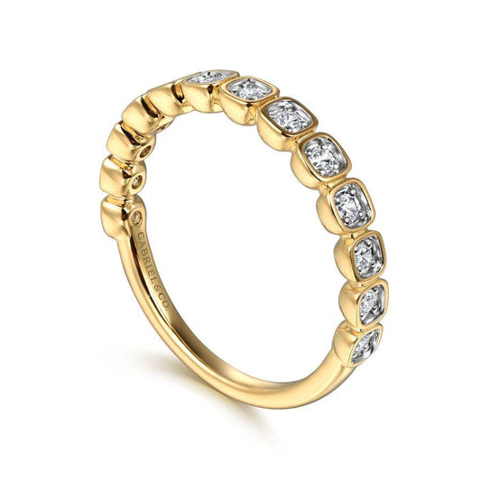 14K Yellow Gold Cushion Shaped Diamond Stackable Ring