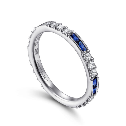 Stackable Ring 14K White Gold Diamond and Blue Sapphire 0.40 ctw