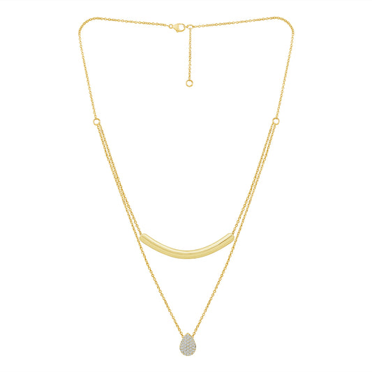 14K 3/8ctw Pavé Diamond Teardrop & Curved Bar Necklace