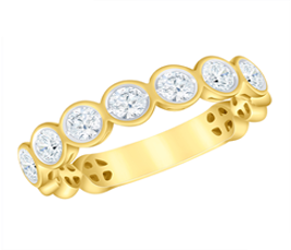14K Yellow Gold Round Diamond Bezel Set 7 Stone Band