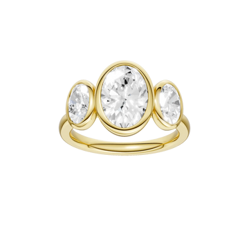 14K Yellow Gold Lab Grown 3.06ctw Oval Diamond Three Stone Bezel Engagement Ring