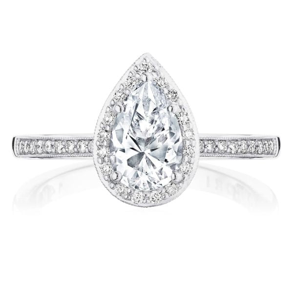 14K White Gold Tacori Coastal Crescent Pear Diamond Engagement Ring Setting