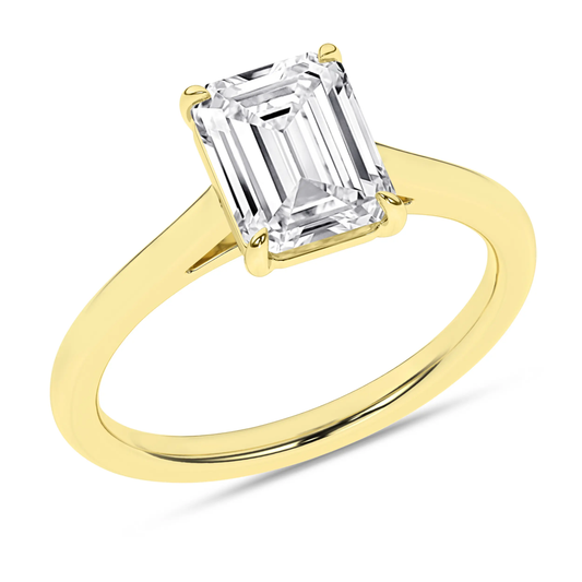 14K Yellow Gold Lab Grown 2.04ct Emerald Diamond Solitaire Engagement Ring
