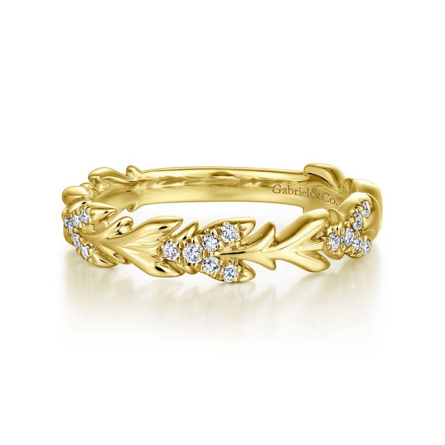 14K Yellow Gold Floral Stackable Diamond Band