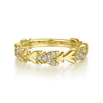 14K Yellow Gold Floral Stackable Diamond Band