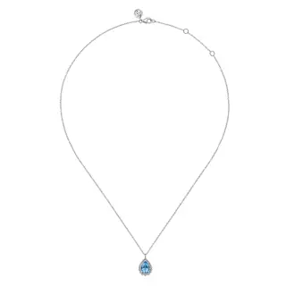 925 Sterling Silver Faceted Swiss Blue Topaz Teardrop Bujukan Necklace