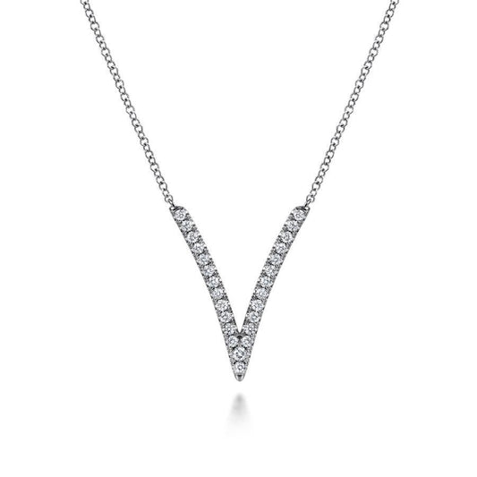 14K White Gold Diamond Chevron Necklace