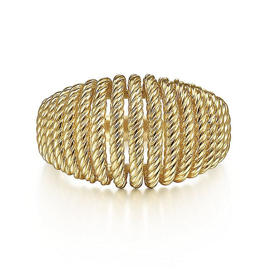 14K Yellow Gold Graduating Twisted Rope Cage Ring