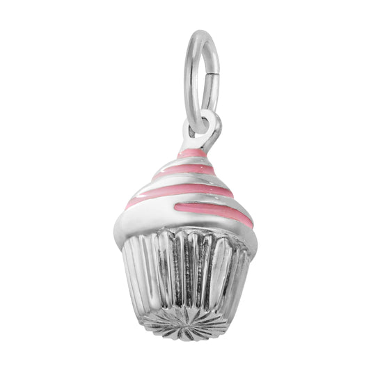 Rhodium Plated Sterling Silver Swirl Cupcake Charm