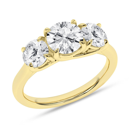 14K Yellow Gold 3ctw Lab Grown Round Diamond Three Stone Ring
