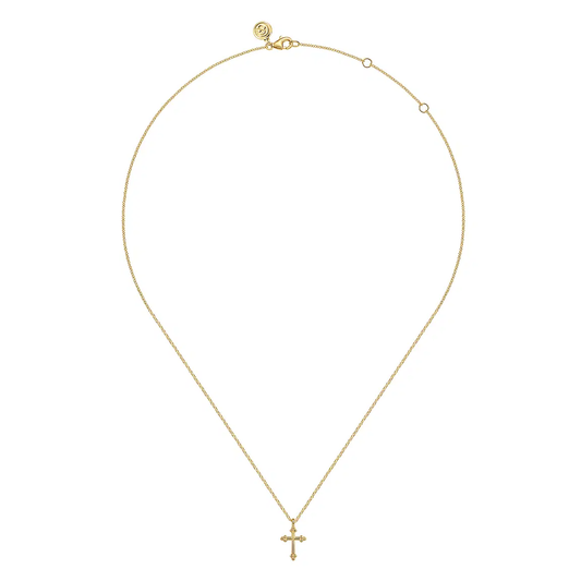 14K Yellow Plain Gold Bujukan 12mm Cross Necklace