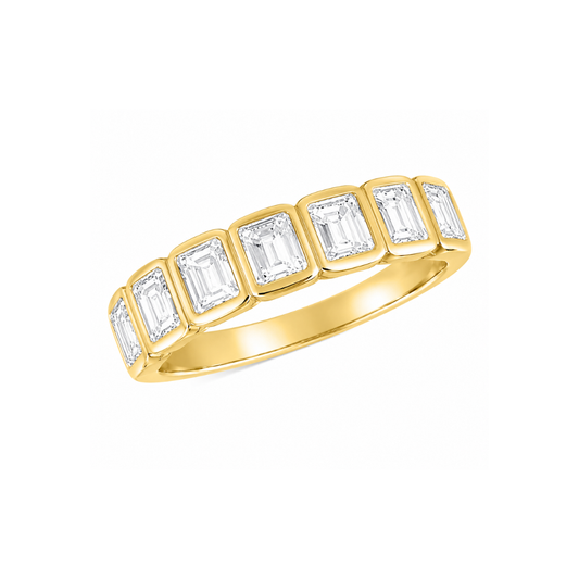 14K Yellow Gold Bezel Set Baguette Diamond 7 Stone Band