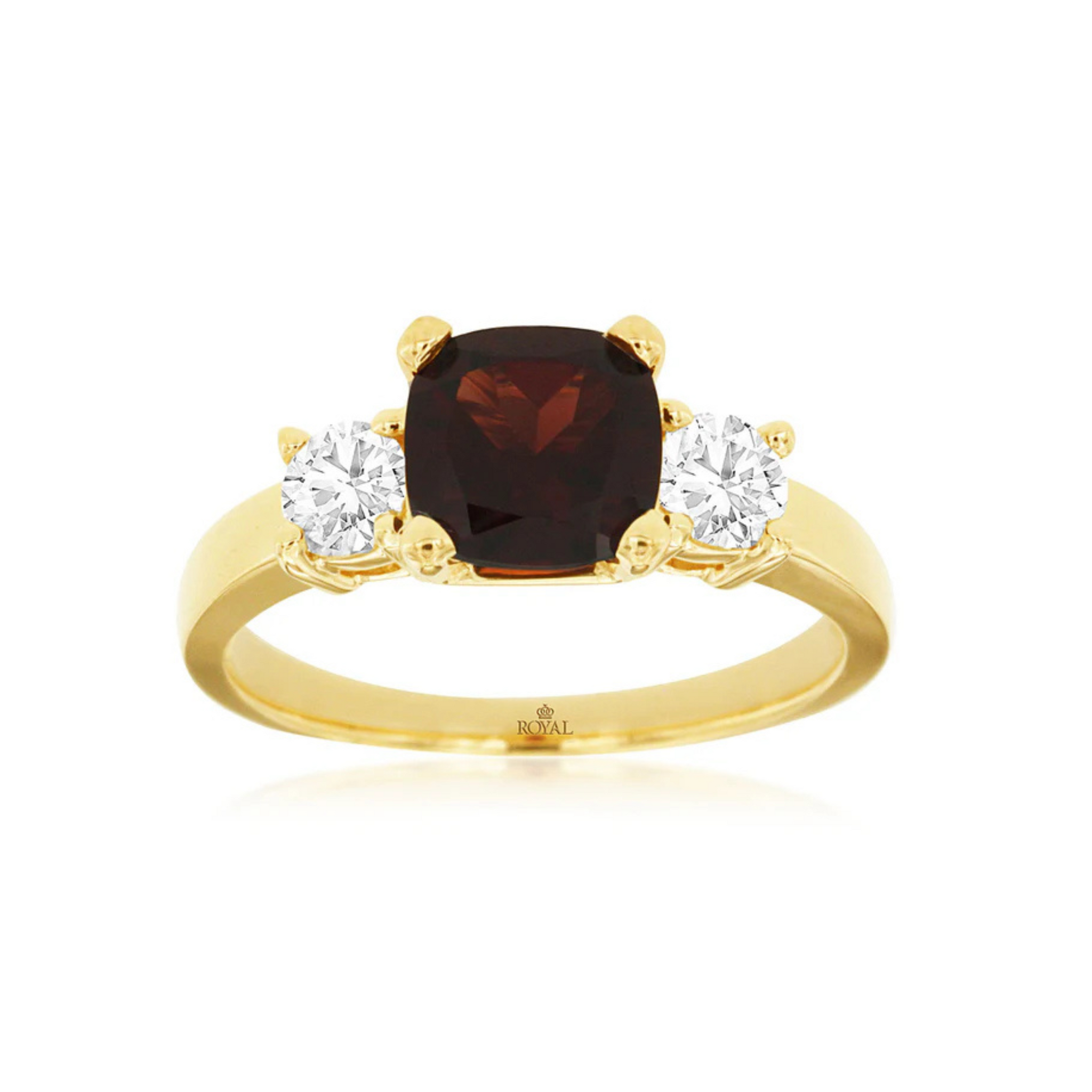 14K Yellow Gold Garnet and Diamond Three Stone Ring