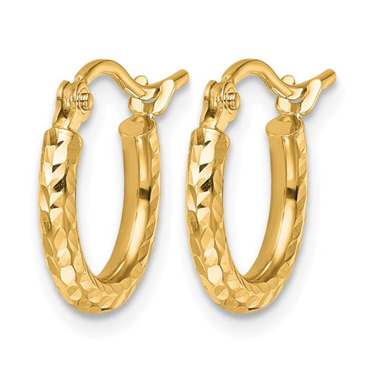 10K Gold Diamond-Cut Round Tube Hoop Earrings – 13mm x 2mm