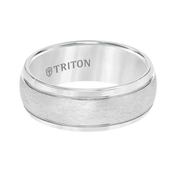 Men's 8mm Tungsten Carbide Wedding Band with Domed Wire Brushed Center and Flat Edge