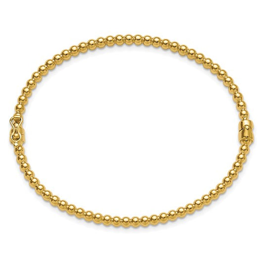 10K Gold Polished 3mm Beaded Hinged Bangle
