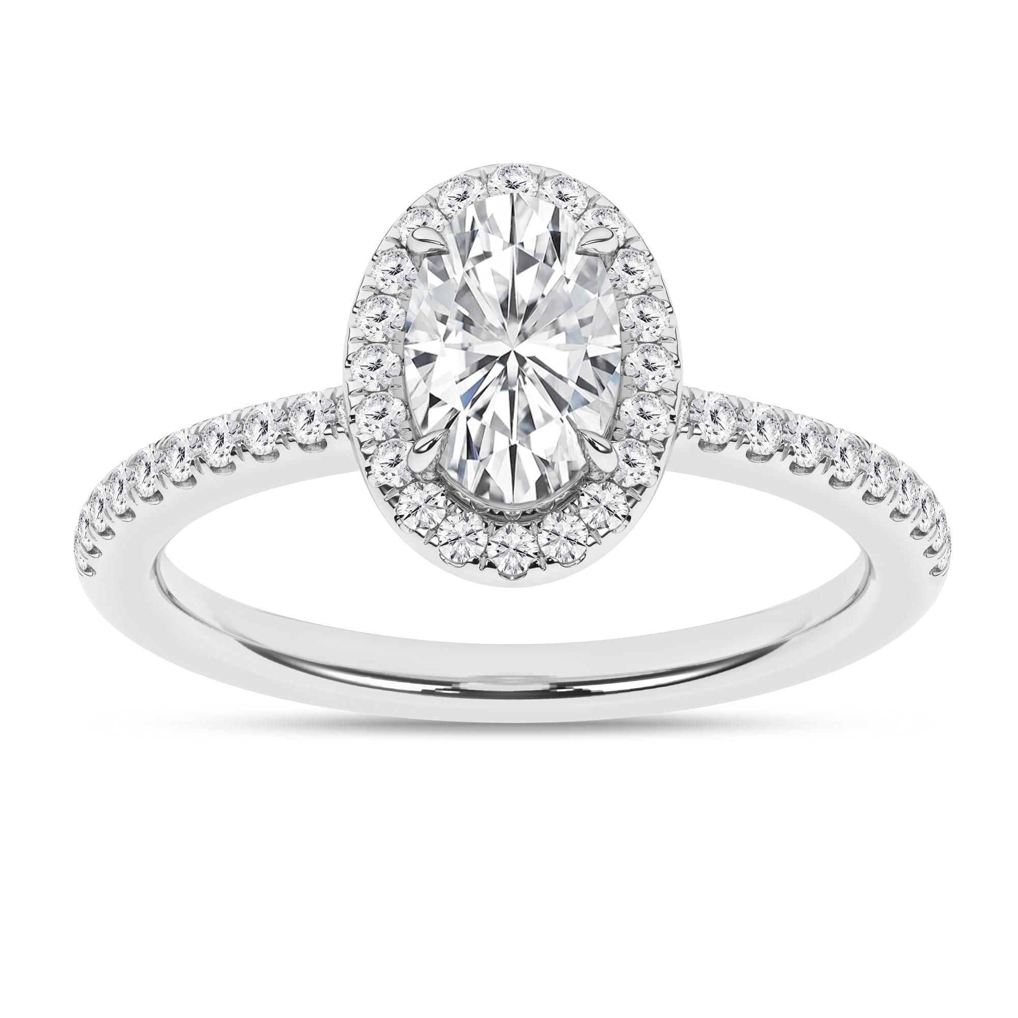 14K White Gold Lab Grown Oval Diamond Halo Engagement Ring