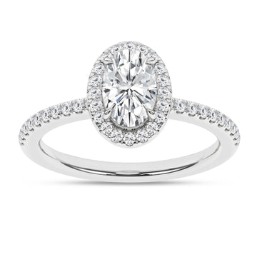 14K White Gold Lab Grown Oval Diamond Halo Engagement Ring