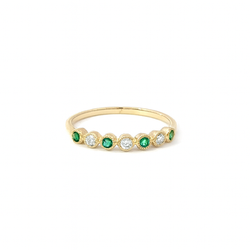 14K Emerald & Diamond Bezel Stackable Band
