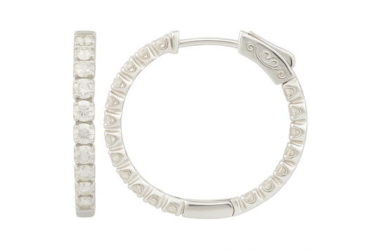14K White Gold 3ctw Inside-Out Round Diamond Hoop Earrings