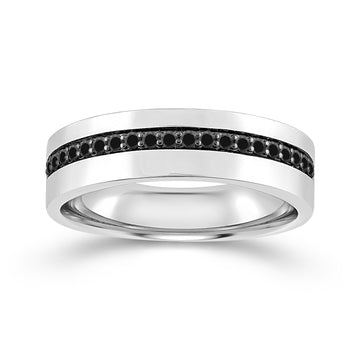 10K White Gold Polished Band with Black Diamonds